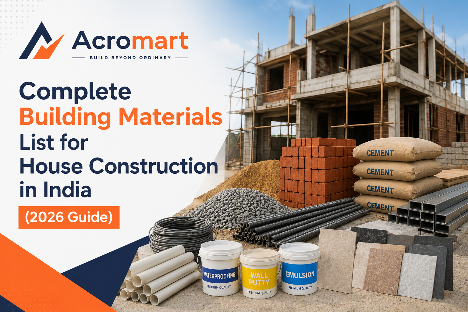 Complete Building Materials List for House Construction in India (2026 Guide) Acromart