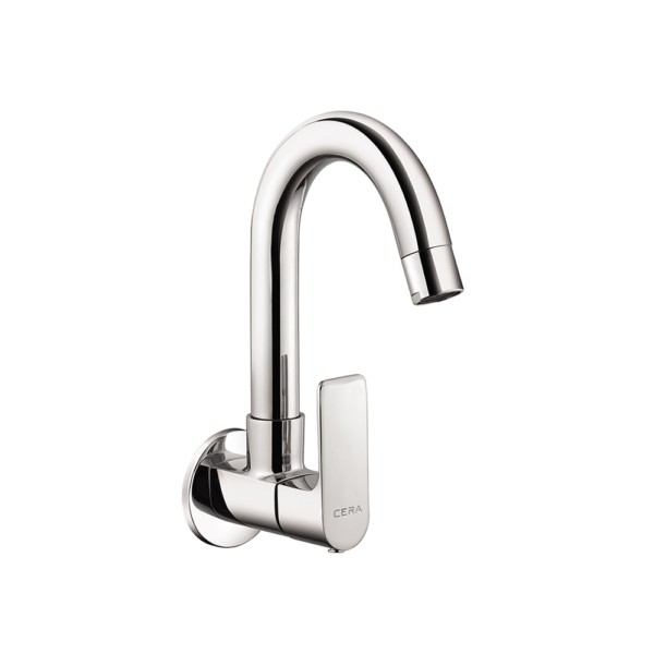 Cera Sink cock (Wall mounted) with 150mm(6inch) long swivel spout and wall flange