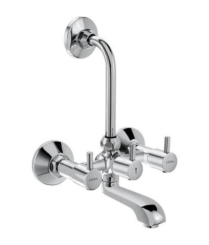 Single lever wall mixer with bend pipe for overhead shower