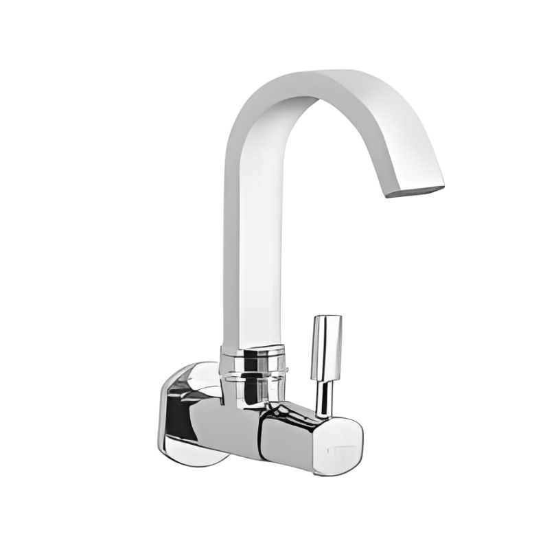 Sink cock (wall mounted) with 150mm (6inch) long swivel spout and wall flange