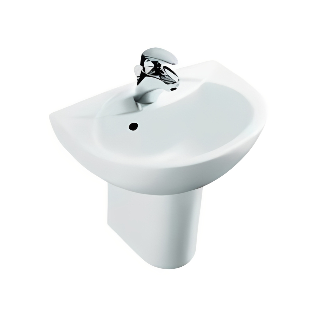 Folio half-pedestal lavatory with single faucet hole